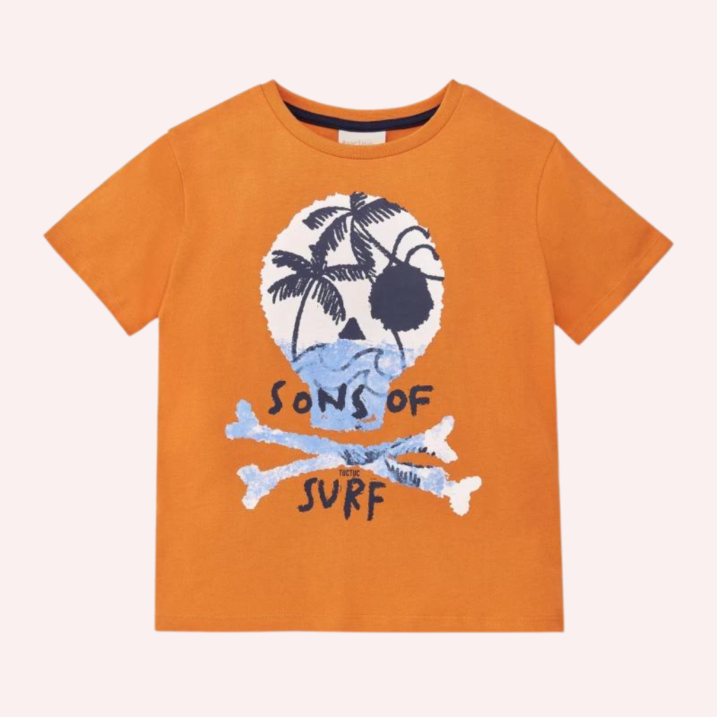 TucTuc Sons Of Fun Orange Knit T-Shirt and Blue Swimtrunks