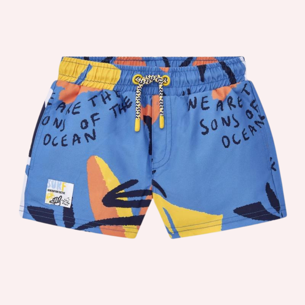 TucTuc Sons Of Fun Orange Knit T-Shirt and Blue Swimtrunks