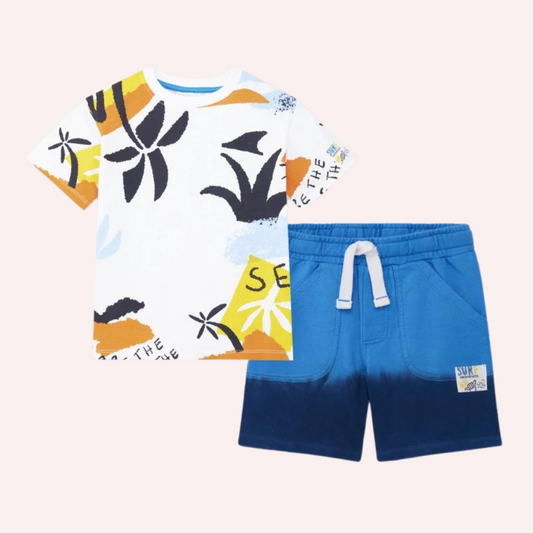 TucTuc Sons Of Fun White and Blue Knit Shorts Set