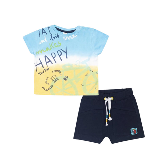 TucTuc Tiny Critters Boy's Tie-Dye T-Shirt and Blue Knit Bermuda Shorts