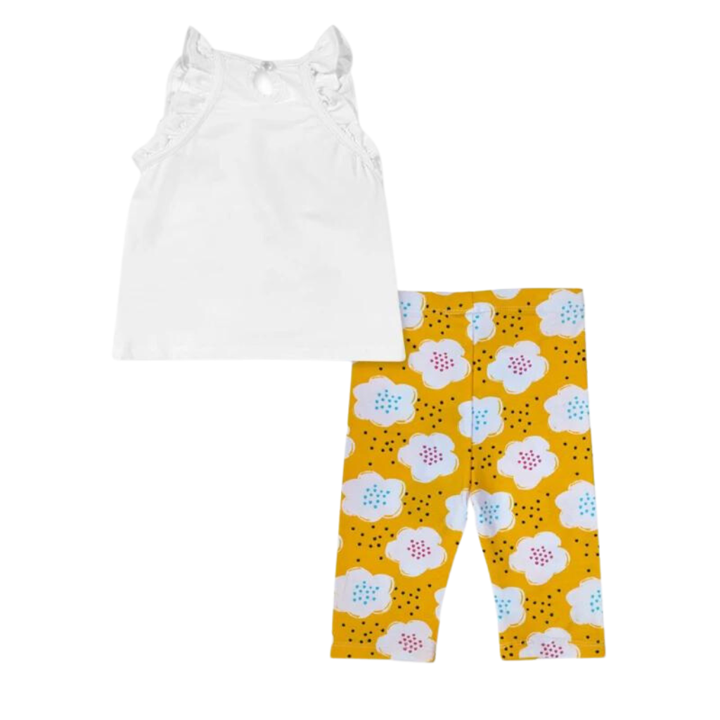 TucTuc Tiny Critters White T-Shirt and Yellow Knitted Leggings Set