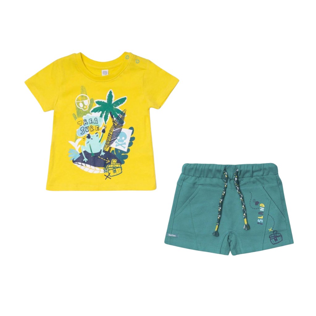 TucTuc Trasure Island Yellow Bones T-Shirt and Green Plush Bermudas