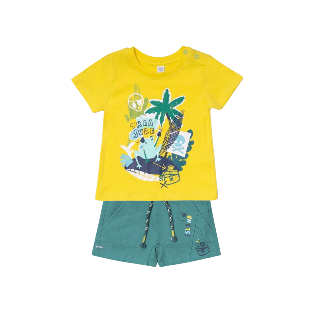 TucTuc Trasure Island Yellow Bones T-Shirt and Green Plush Bermudas