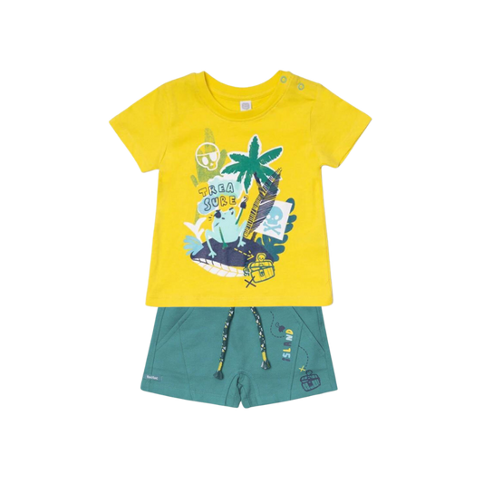 TucTuc Trasure Island Yellow Bones T-Shirt and Green Plush Bermudas