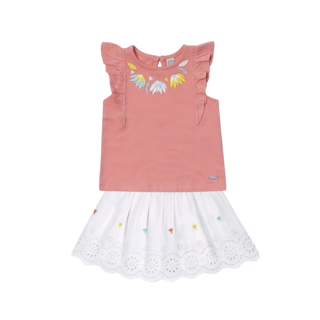 TucTuc Treasure Island Pink Knit T-Shirt and White Poplin Skirt