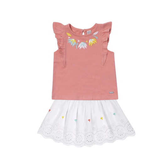 TucTuc Treasure Island Pink Knit T-Shirt and White Poplin Skirt