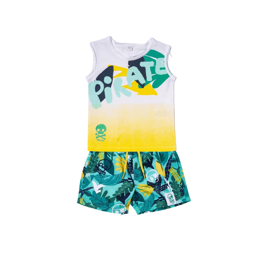 TucTuc Treasure Island Printed Sleeveless T-Shirt and Printed Swim Shorts