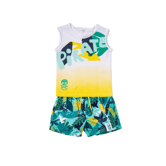 TucTuc Treasure Island Printed Sleeveless T-Shirt and Printed Swim Shorts