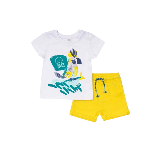 TucTuc Treasure Island White T-Shirt and Yellow Knitted Shorts Set