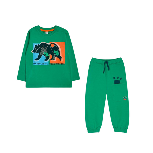 TucTuc Trekking Time Green Knit T-Shirt and Green Fleece Trousers