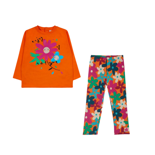 TucTuc Trekking Time Orange Knit T-Shirt and Orange Plush Leggings