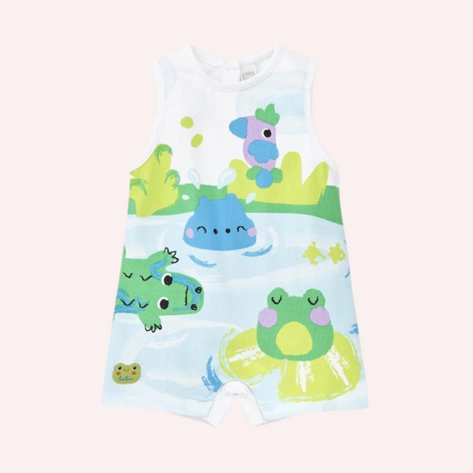 TucTuc Water Lilies White Sleeveless Knit Baby Romper