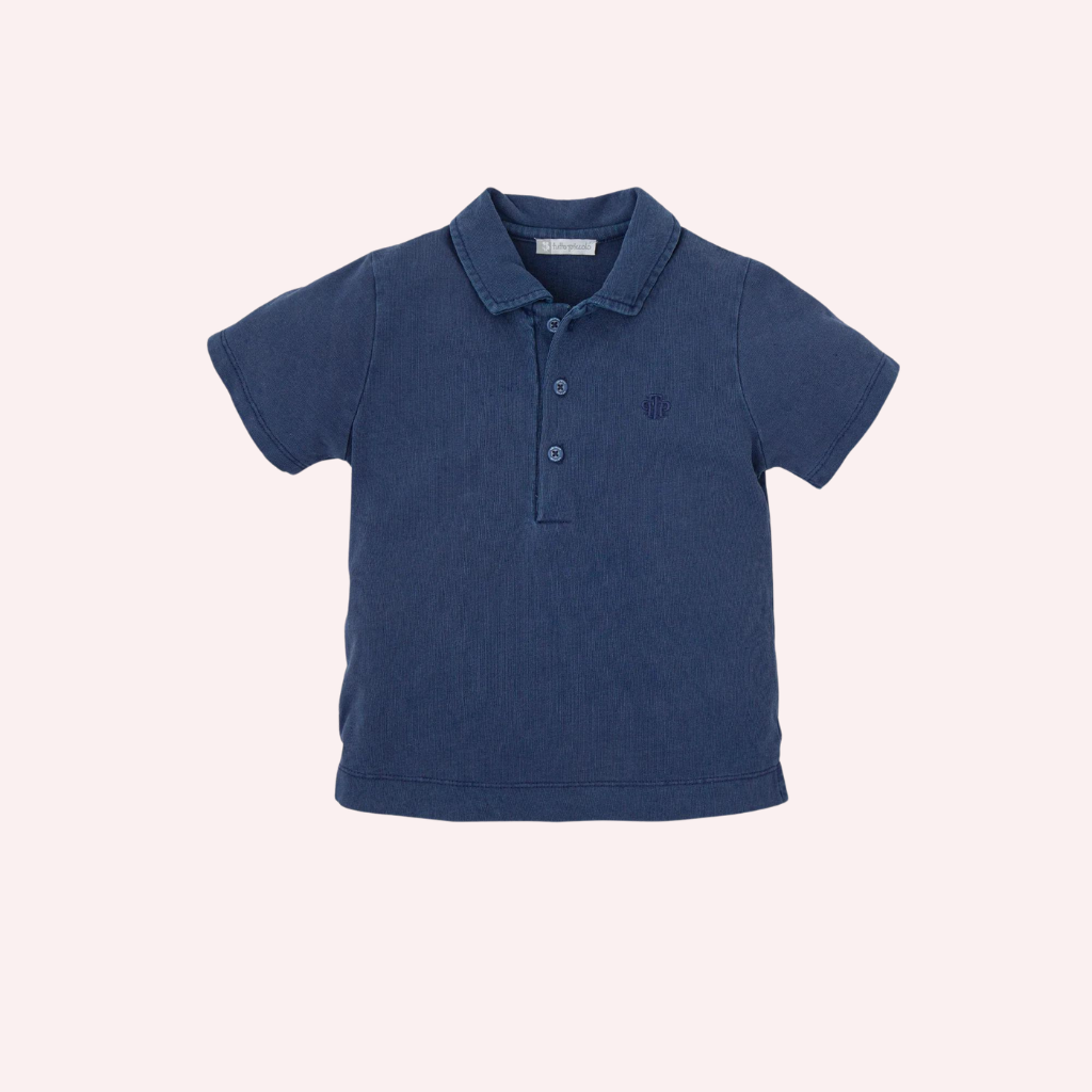 Tutto Piccolo Atlantic Blue Polo Shirt and Striped Coral Bermuda Shorts