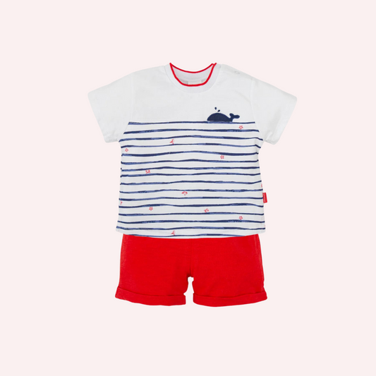 Tutto Piccolo Blue Whale Shorts Set