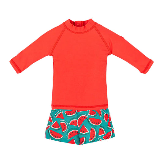 Tutto Piccolo Boys Green And Orange Swimsuit Set - Watermelon