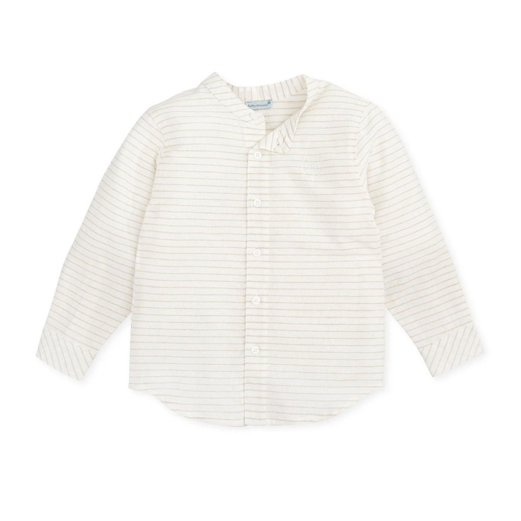 Tutto Piccolo Chemical White Long Sleeves Shirt and Navy Bermuda Shorts