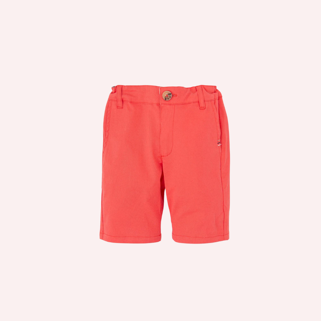 Tutto Piccolo Chemical White Polo and Coral Bermuda Shorts