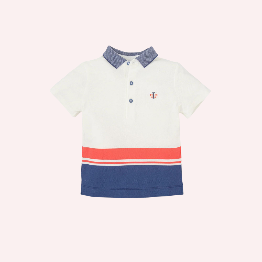 Tutto Piccolo Chemical White Polo and Coral Bermuda Shorts