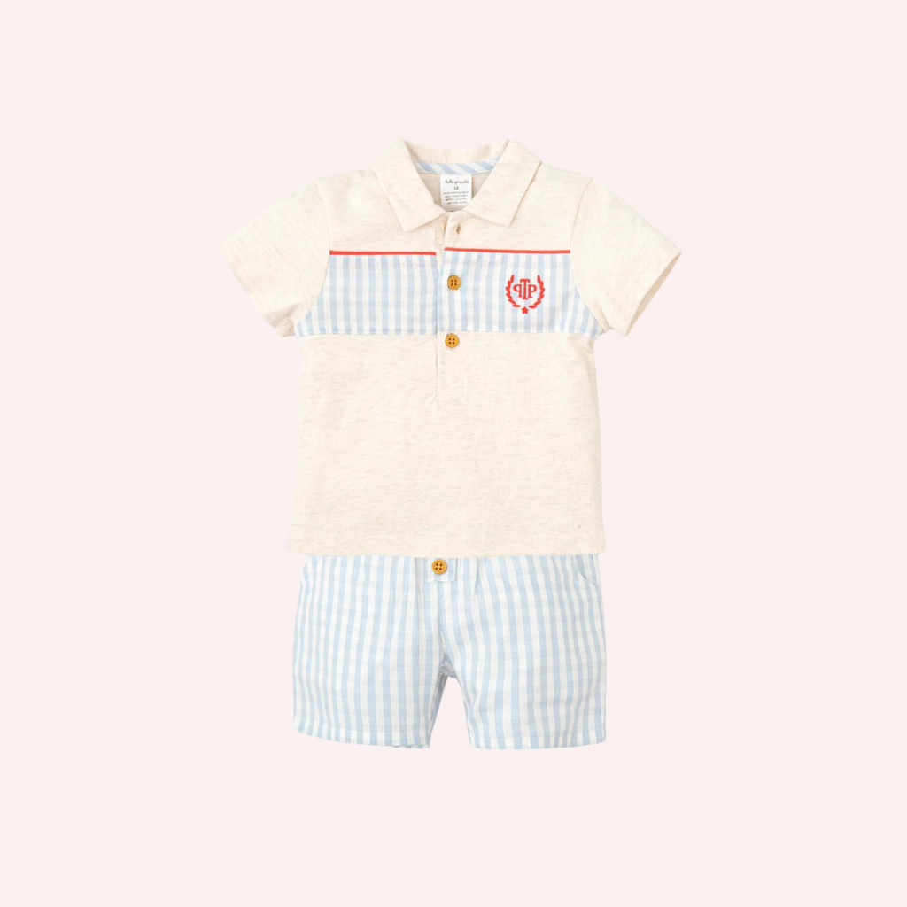 Tutto Piccolo Chemical White Porcalain Polo Shorts 2 Piece Set