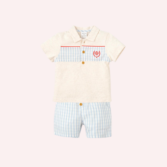 Tutto Piccolo Chemical White Porcalain Polo Shorts 2 Piece Set