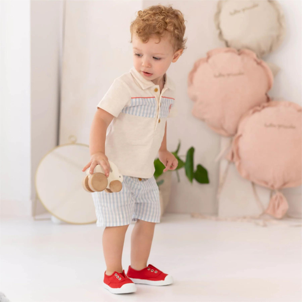 Tutto Piccolo Chemical White Porcalain Polo Shorts 2 Piece Set