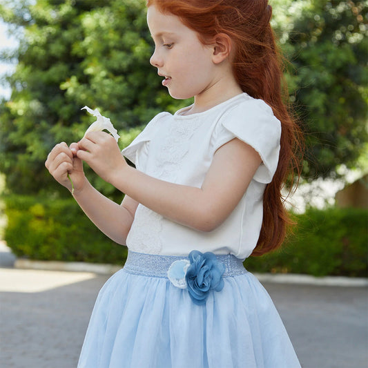 Tutto Piccolo Ivory White Shirt and Ceramic Tulle Skirt