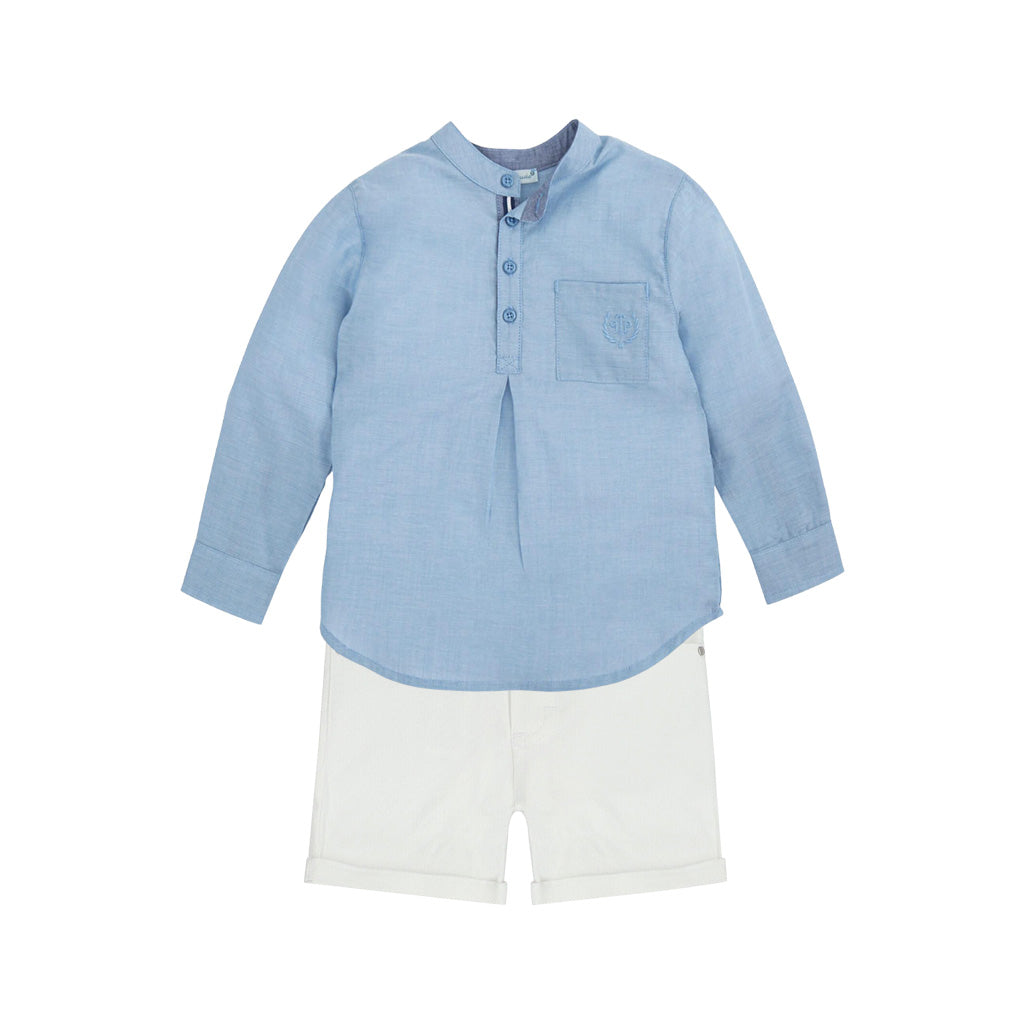 Tutto Piccolo Long Sleeves Round Neck Shirt and Optical White Shorts - Ceramic