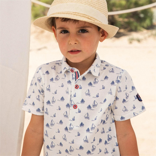Tutto Piccolo Navy Blue Paper Boat Polo and Bermuda Shortsk
