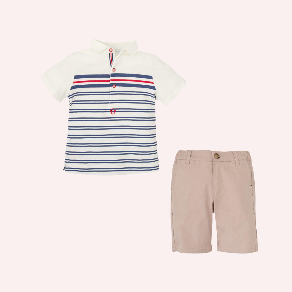 Tutto Piccolo Navy Polo and Sand Bermuda Shorts