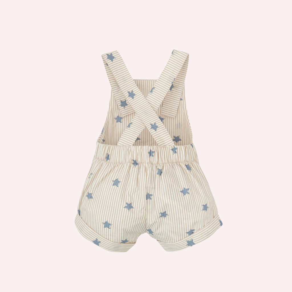 Tutto Piccolo Off White Stars T-Shirt and Striped Dungaree