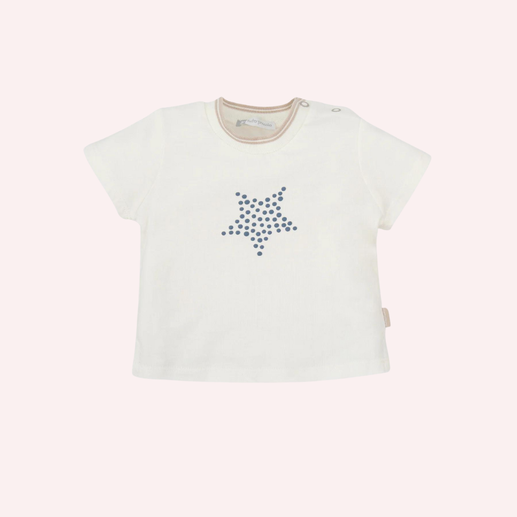 Tutto Piccolo Off White Stars T-Shirt and Striped Dungaree