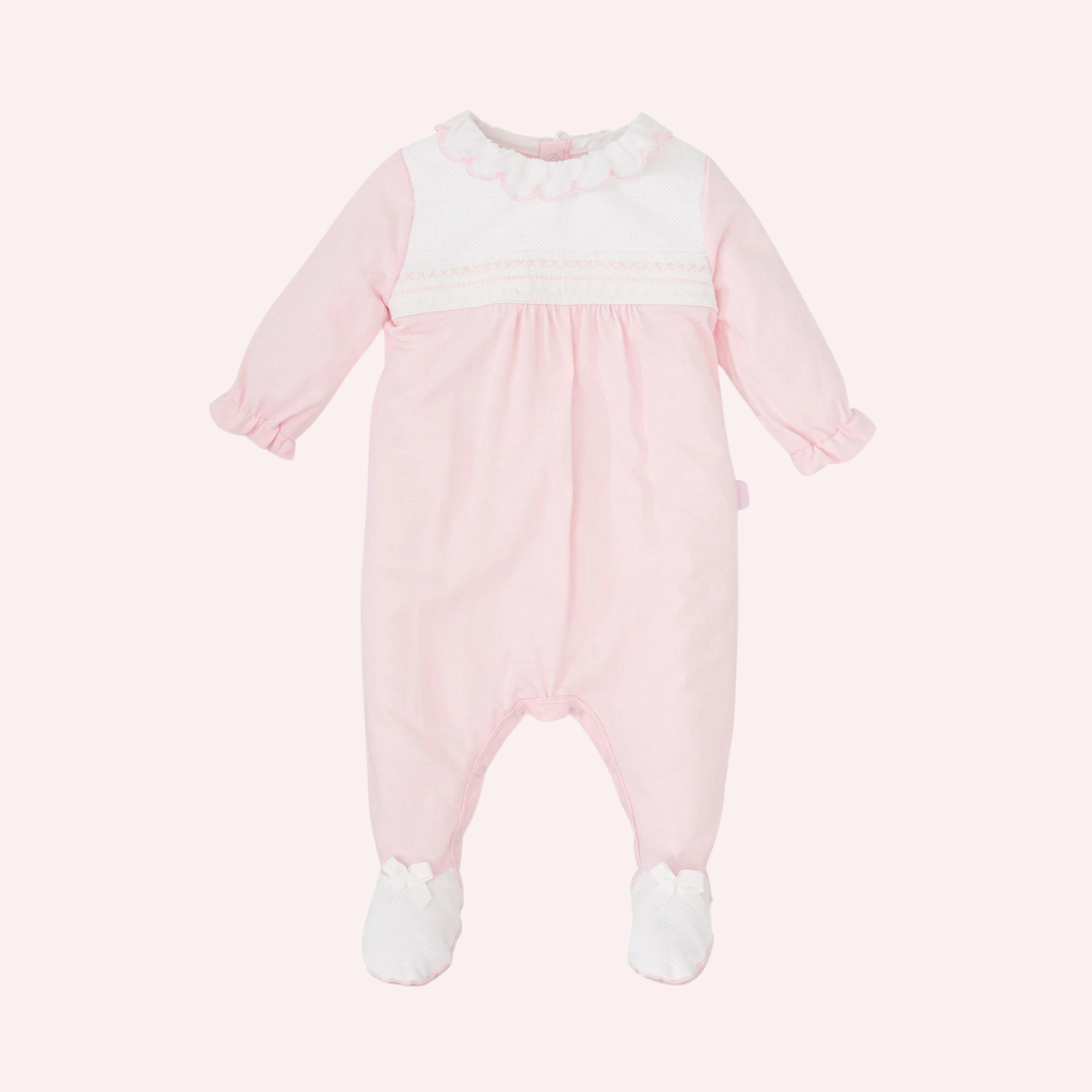 Tutto Piccolo Pink and White Piqué Baby Romper