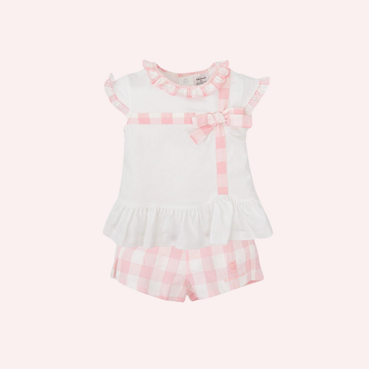 Tutto Piccolo Pink and White Vela Blouse and Shorts Set