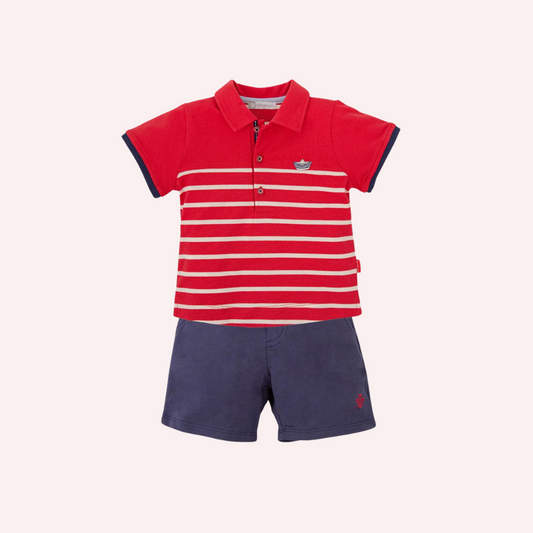 Tutto Piccolo Red Paper Boat Shorts Set