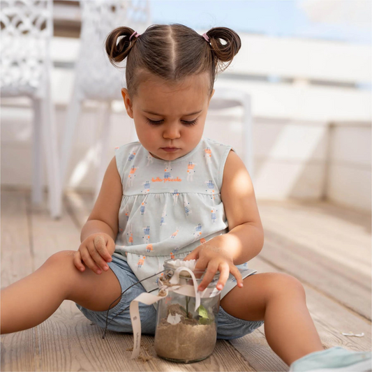 Tutto Piccolo Sea Green Bunny Sleeveless Top and Shorts Set