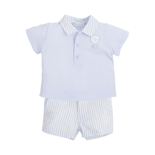 Tutto Piccolo Short Sleeves Polo and Seersucker Shorts - Sky Blue