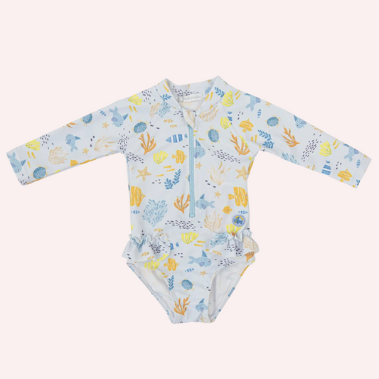 Tutto Piccolo Sky Blue Long Sleeves Swimsuit