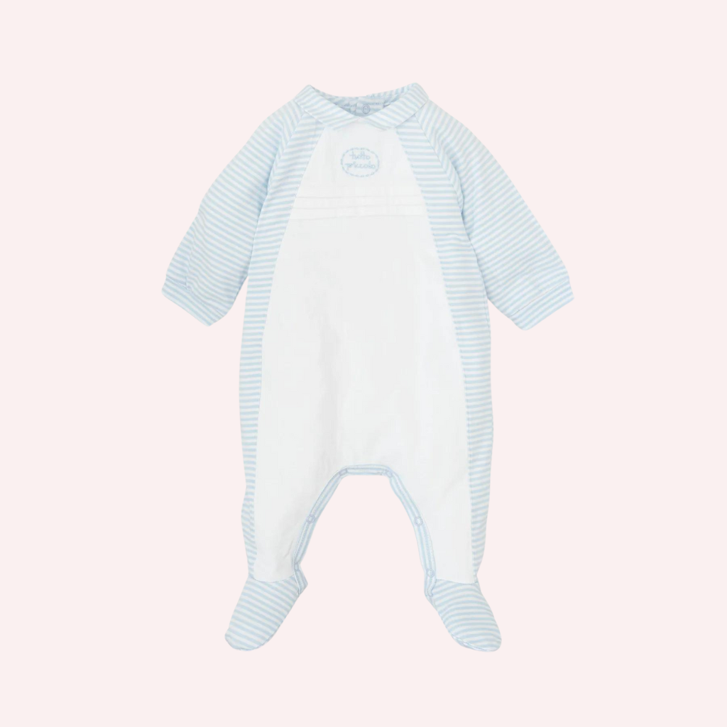 Tutto Piccolo Sky Blue and White Long SLeeves Baby Romper