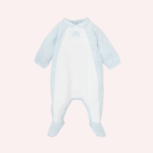 Tutto Piccolo Sky Blue and White Long SLeeves Baby Romper