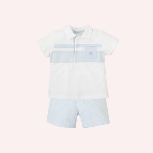 Tutto Piccolo White and Sky Blue LaCrosse Polo 2 Piece Set