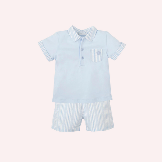 Tutto Piccolo White and Sky Blue Remo Polo 2 Piece Set