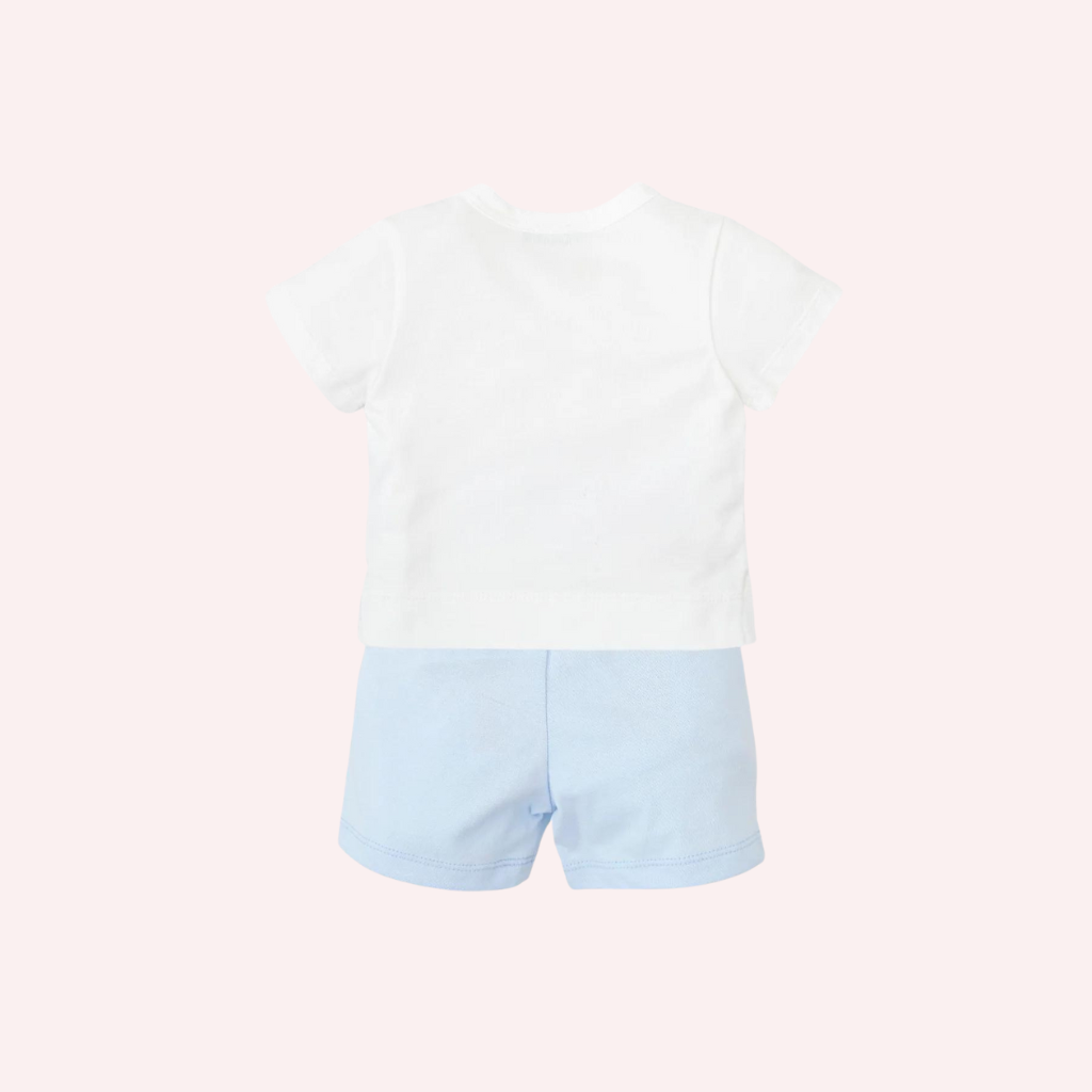 Tutto Piccolo White and Sky Blue Vela Shorts 2 Piece Set