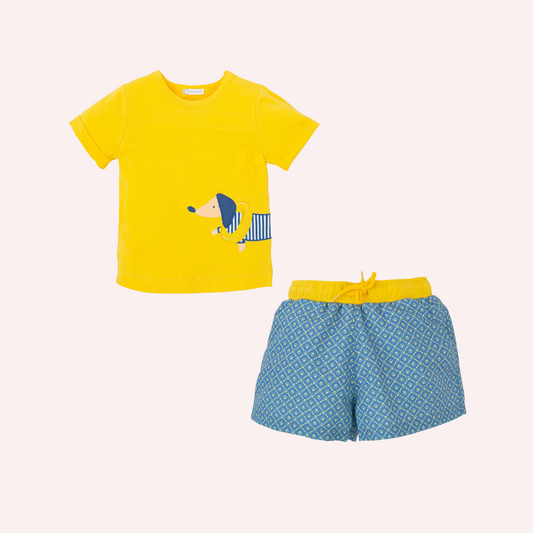 Tutto Piccolo Yellow T-Shirt and Atlantic Blue Swimtrunks