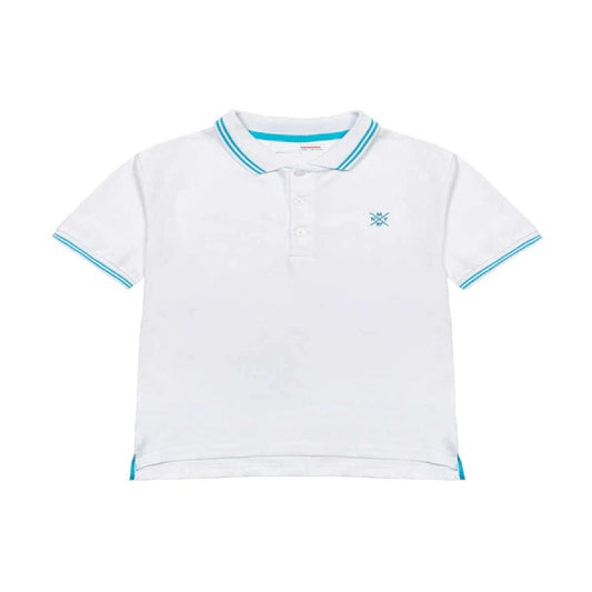 Minoti White Polo Shirt With Blue Details and Light Blue Denim Short