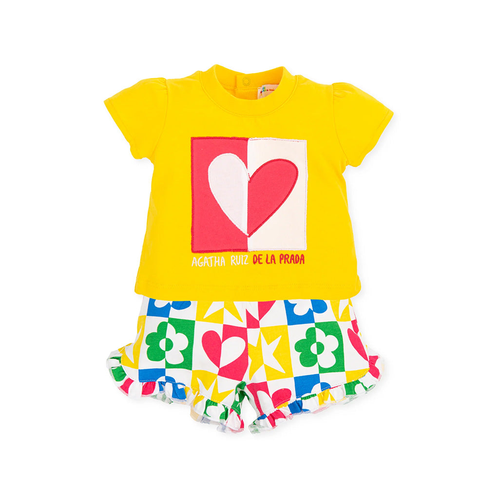 Agatha Ruiz De La Prada Short Sleeves Shirt and Frill Shorts 2 Piece Set - Yellow