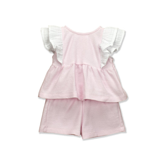 Babidu Girl Set Patuco Shorts and Frills T-Shirt - Pink