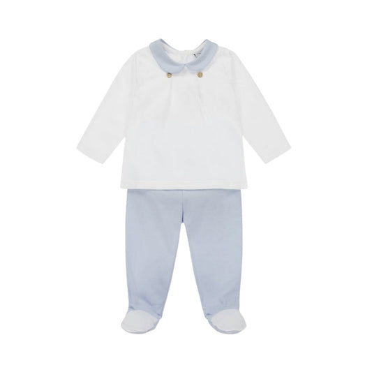 Babidu Ruffle Neck T-shirt Set Pan Blue