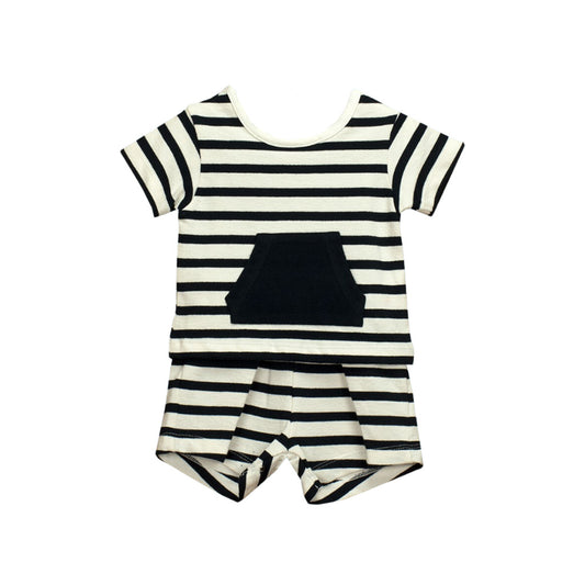 Babidu Short Set Pocket T-Shirt Stripes - Navy