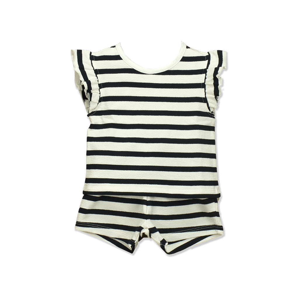 Babidu Short Set Ruffled Sleeveless T-Shirt Navy Stripes