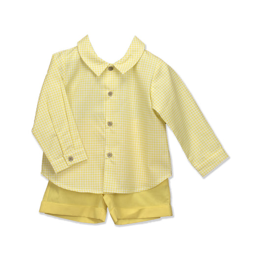 Babidu V-Neck Long Sleeve Shirt and Shorts Set DRIADA - Yellow